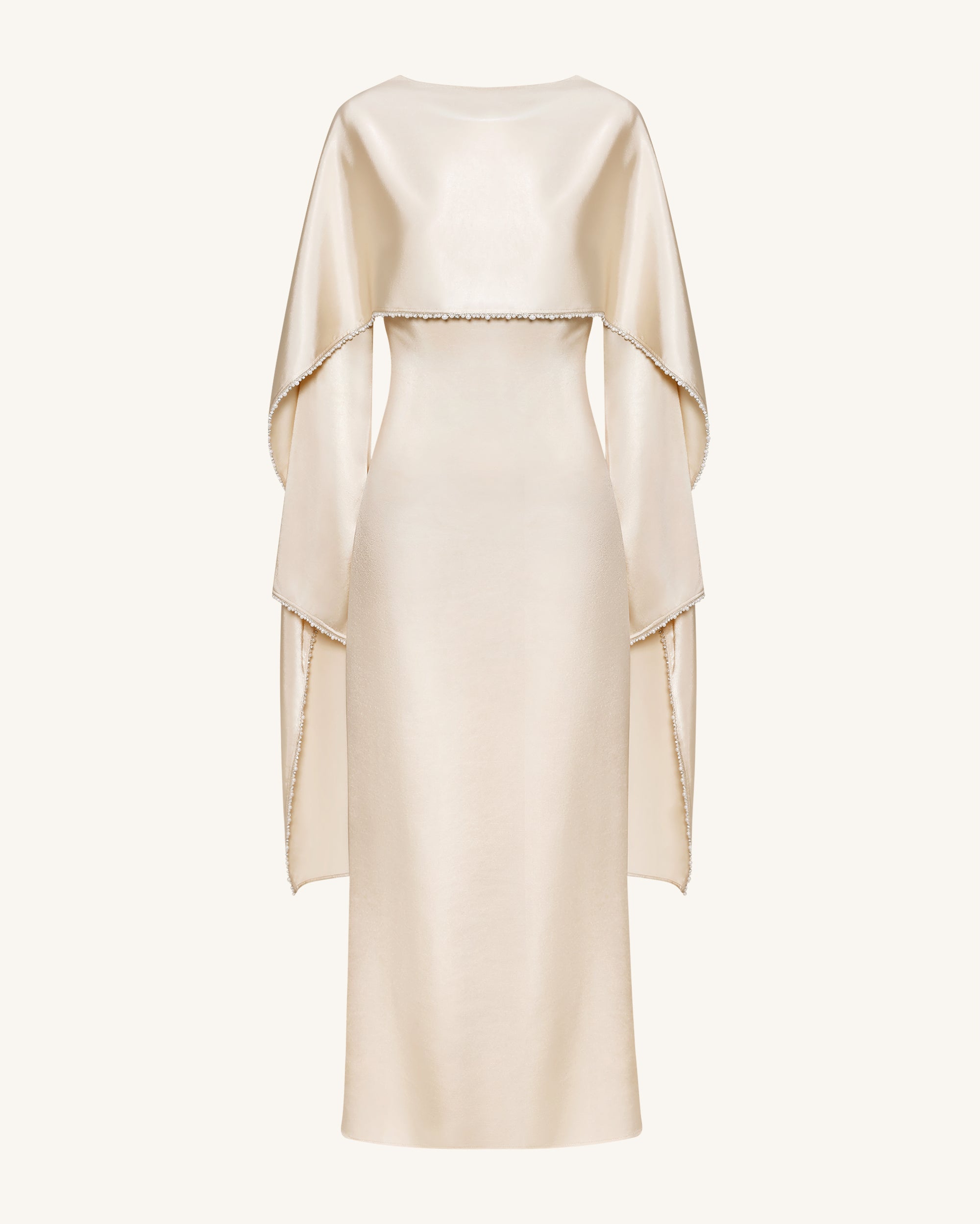 198Pearl-Trimmed Cape Sleeve Boat Neck Maxi Gown-Cream | JW PEI 198Pearl-Trimmed Cape Sleeve Boat Neck Maxi Gown-Cream | JW PEI
