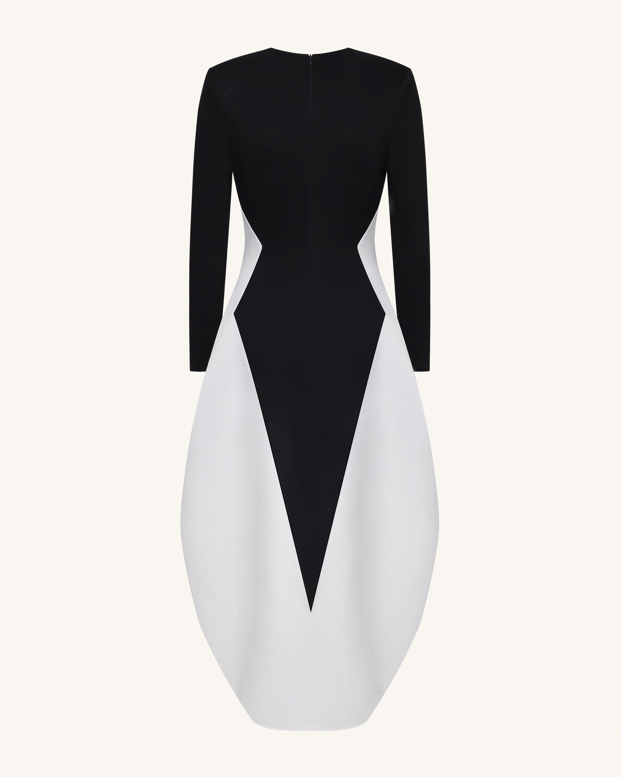 Monochrome Paneled Plunging V-Neck Long-Sleeve Maxi Dress - Black