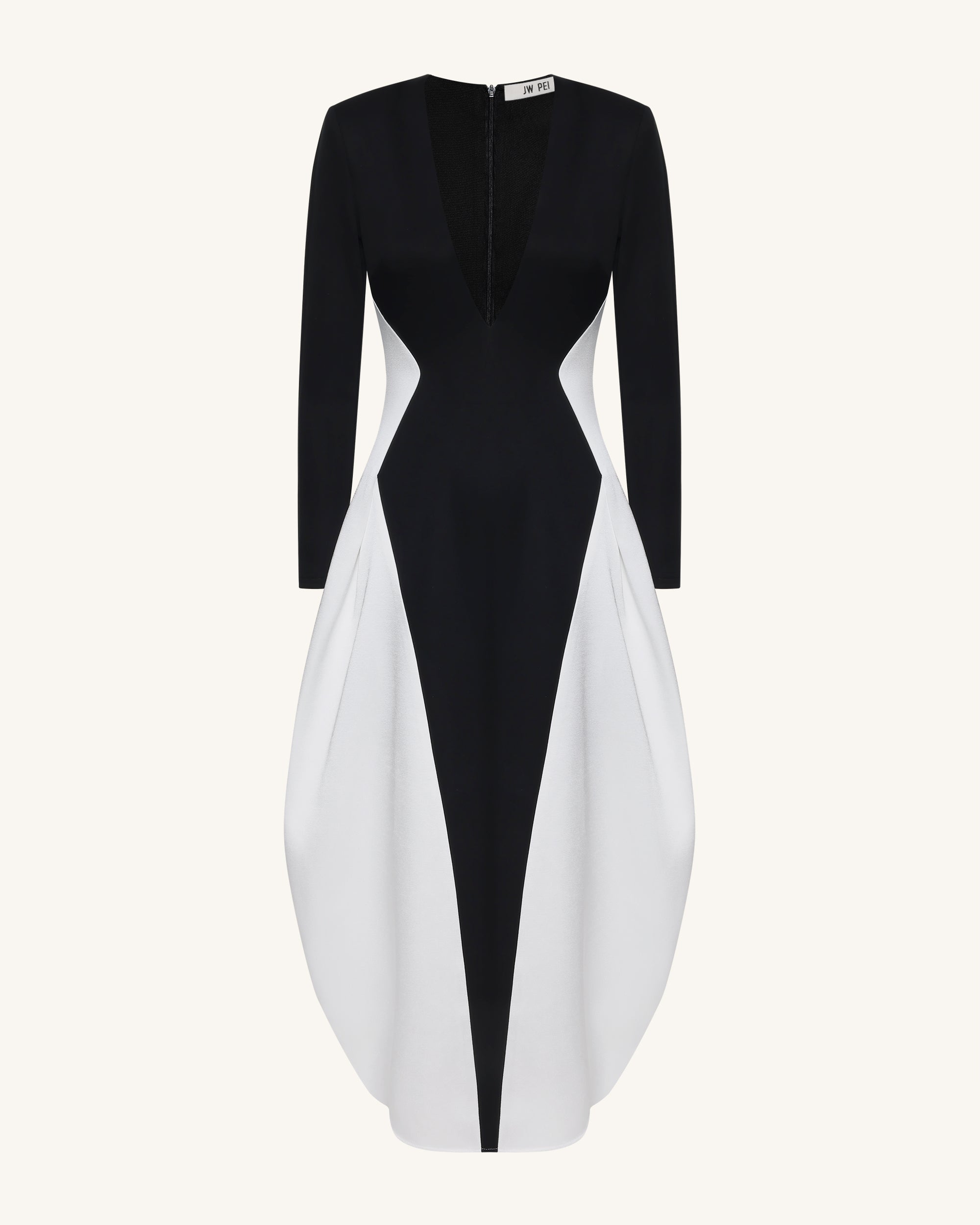Monochrome Paneled Plunging V-Neck Long-Sleeve Maxi Dress - Black Monochrome Paneled Plunging V-Neck Long-Sleeve Maxi Dress - Black