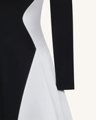 Monochrome Paneled Plunging V-Neck Long-Sleeve Maxi Dress - Black