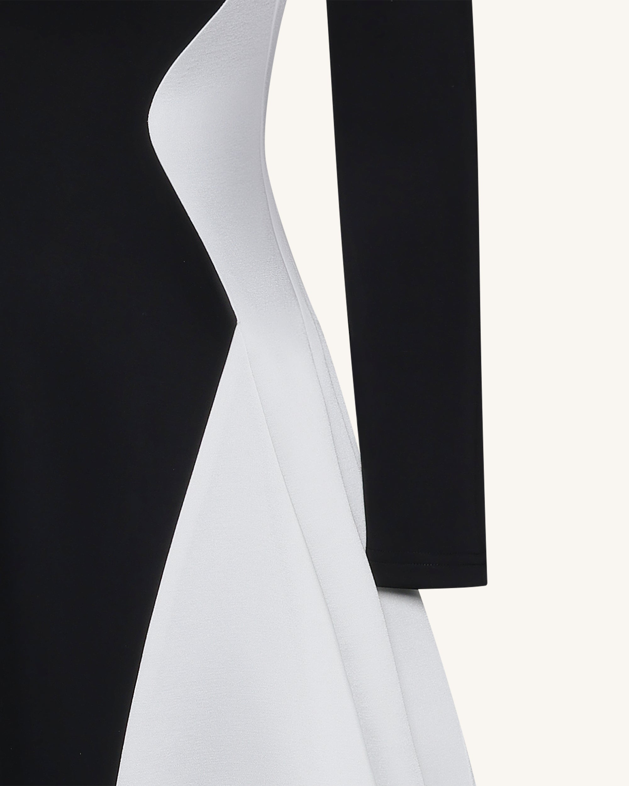 Monochrome Paneled Plunging V-Neck Long-Sleeve Maxi Dress - Black