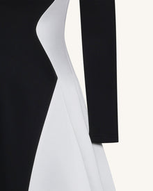 Monochrome Paneled Plunging V-Neck Long-Sleeve Maxi Dress - Black