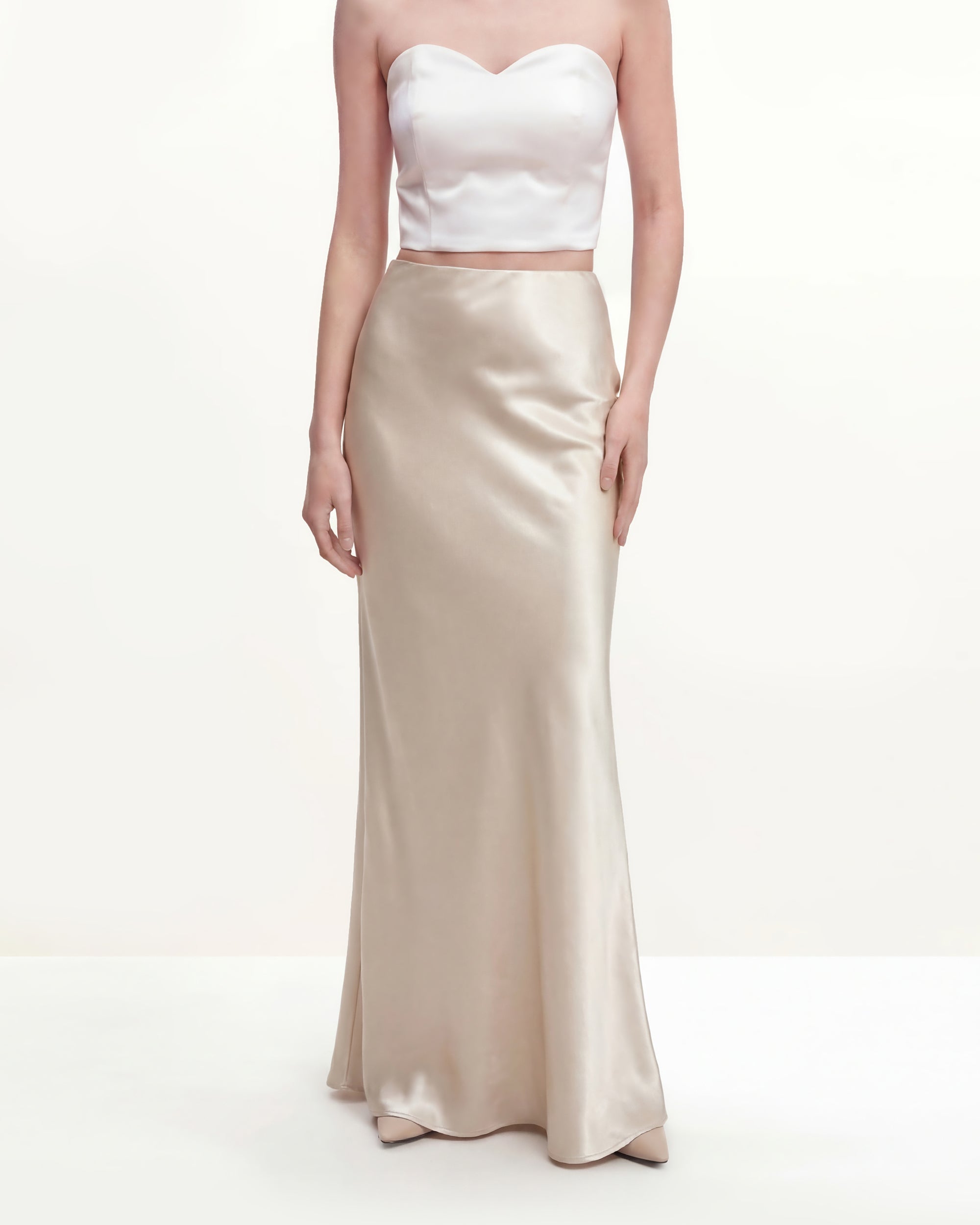 Satin-Feel Draped Maxi Skirt - Cream | JW PEI