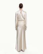 Satin-Feel Draped Maxi Skirt - Cream