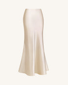 Satin-Feel Draped Maxi Skirt - Cream
