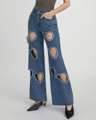 Sophia Embellished Heart Cut-Out Denim Jeans - Medium Blue