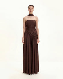 Ruched Panel Strapless Maxi Dress - Brown | JW PEI Ruched Panel Strapless Maxi Dress - Brown | JW PEI