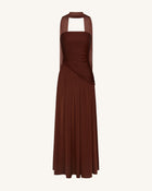 Ruched Panel Strapless Maxi Dress - Brown