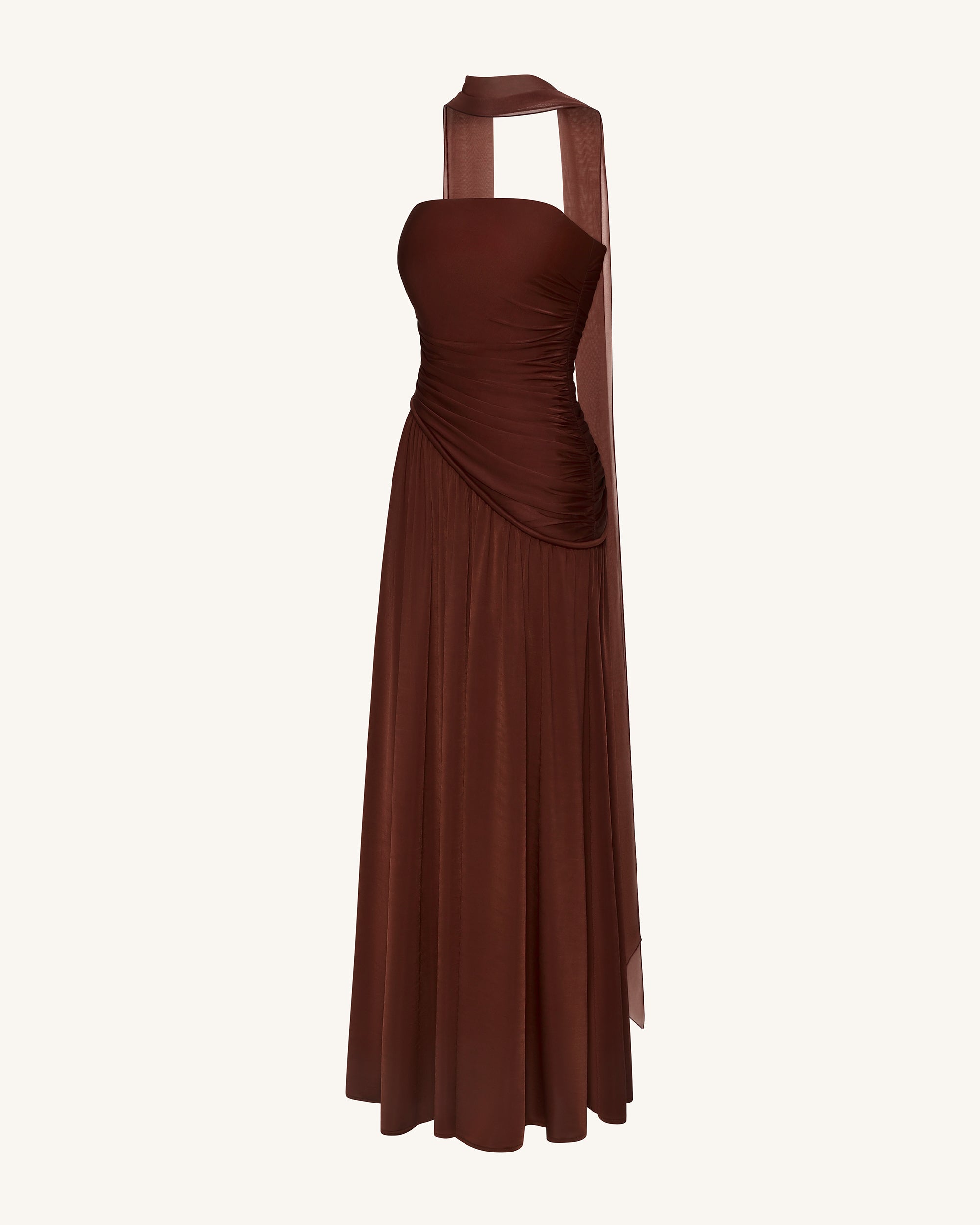 Ruched Panel Strapless Maxi Dress - Brown | JW PEI Ruched Panel Strapless Maxi Dress - Brown | JW PEI