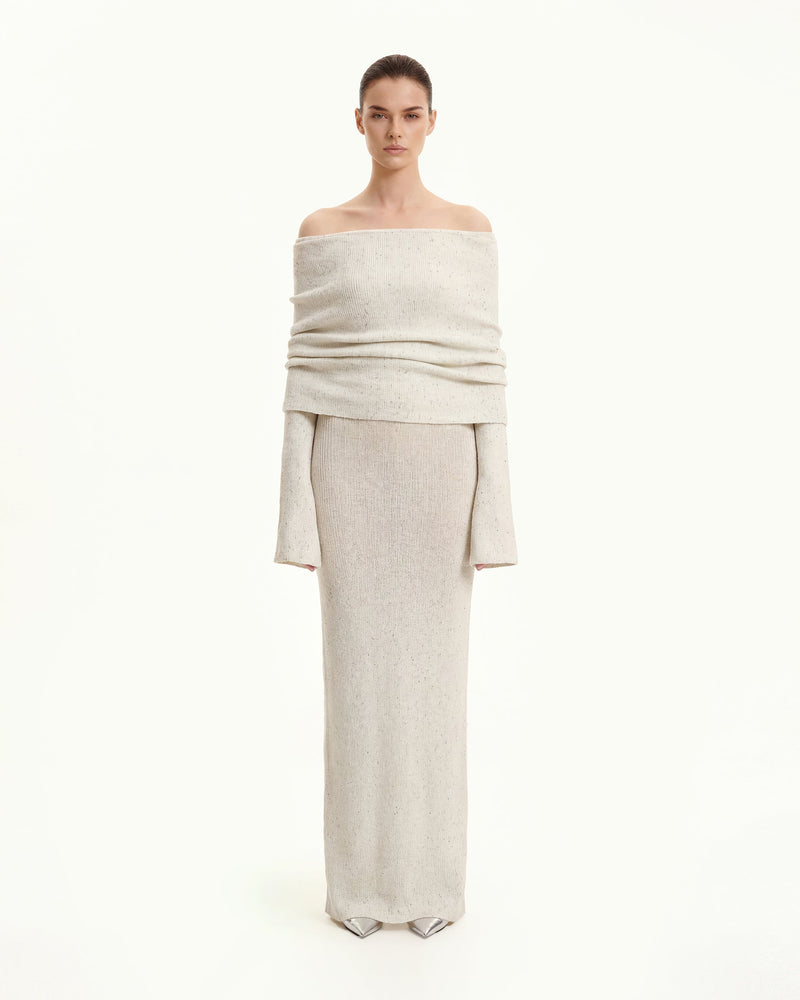 Knit Off-Shoulder Maxi Dress - Cream