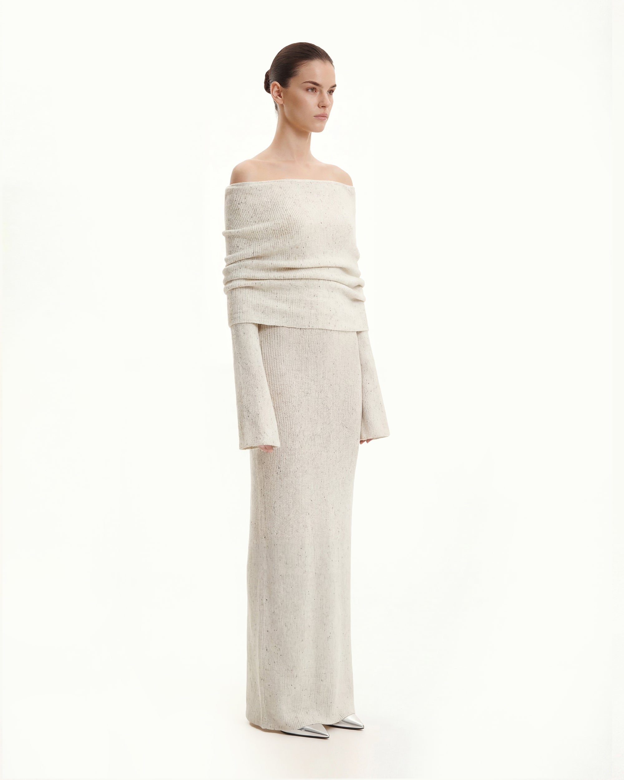 maxi dress cream Knit Off-Shoulder Maxi Dress - Cream 6