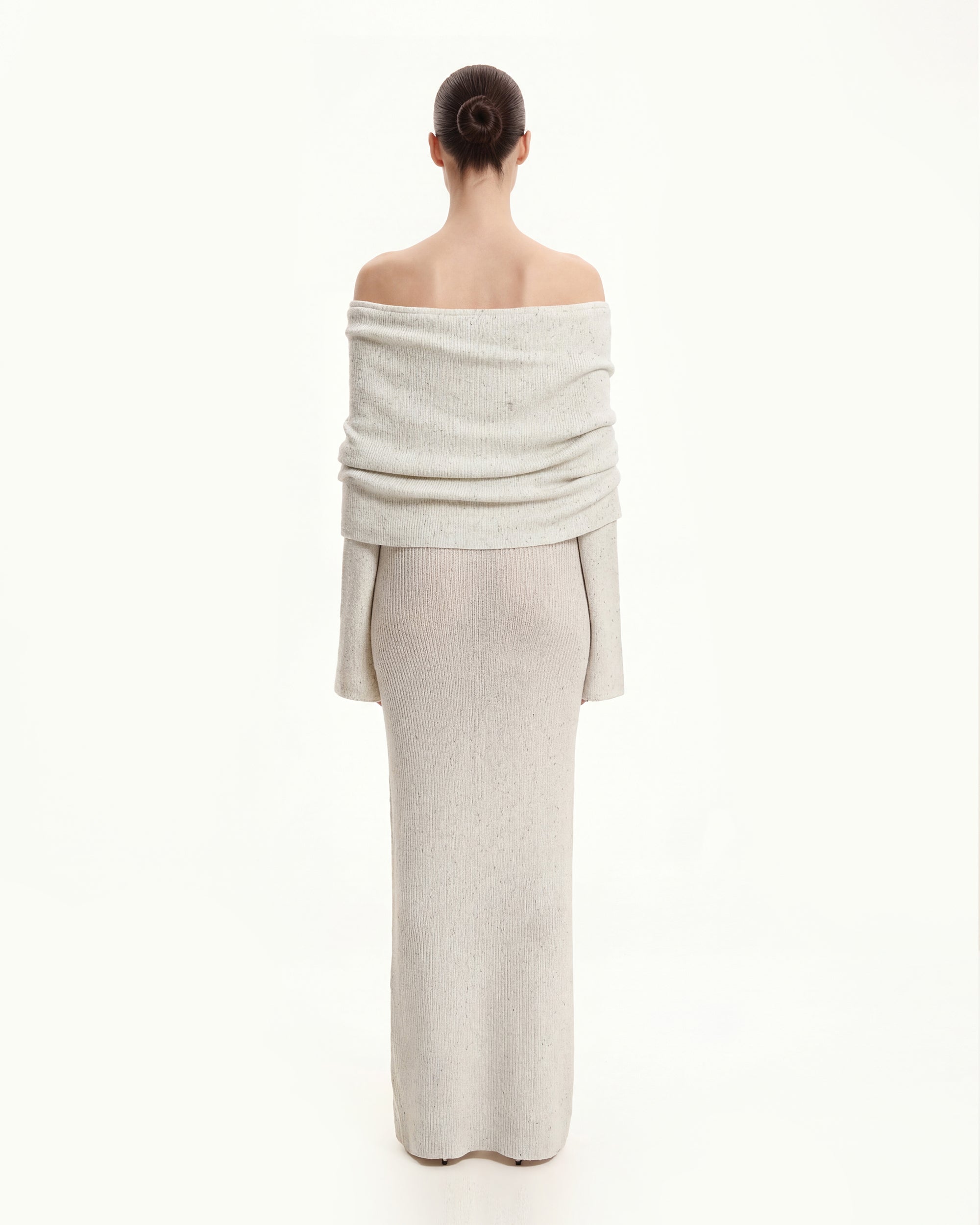Knit Off-Shoulder Maxi Dress - Cream 6