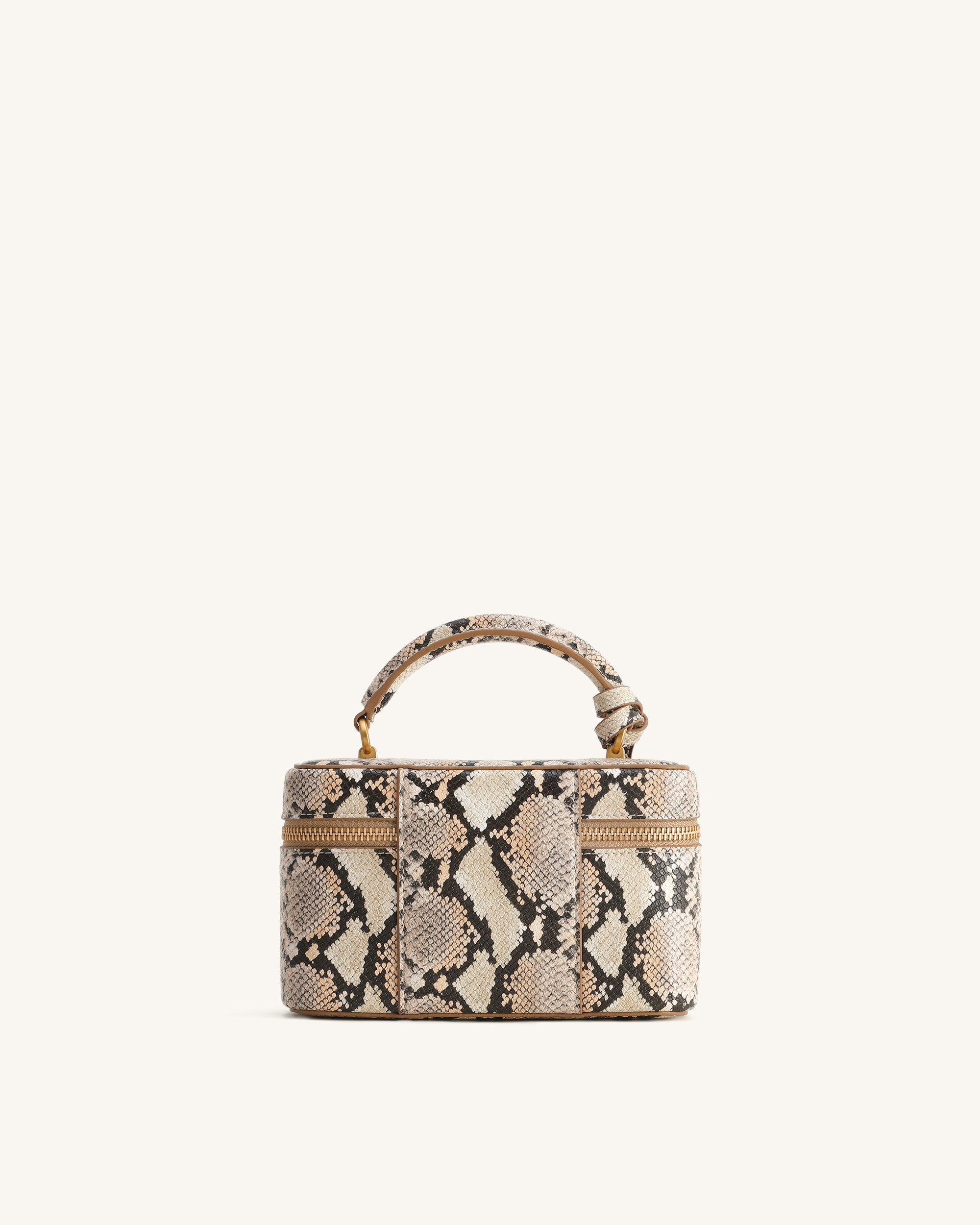 Cleo Snake-Embossed Box Shape Top Handle Bag - Beige | JW PEI