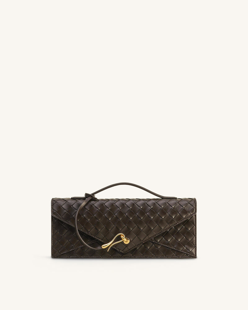 Celeste Woven Textured Envelope Top Handle Bag - Dark Brown