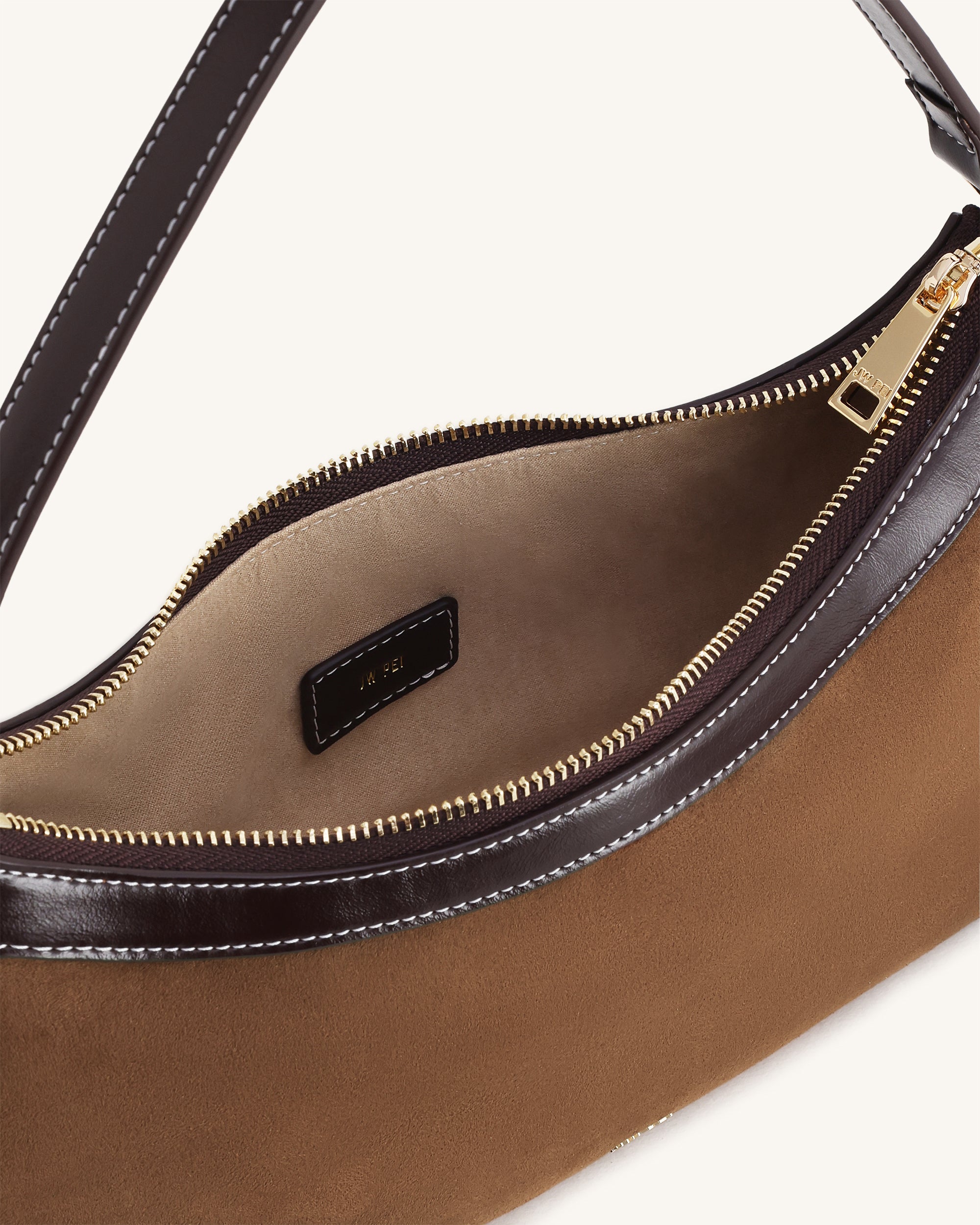 Lily Faux Suede Shoulder Bag - Dark Brown | JW PEI