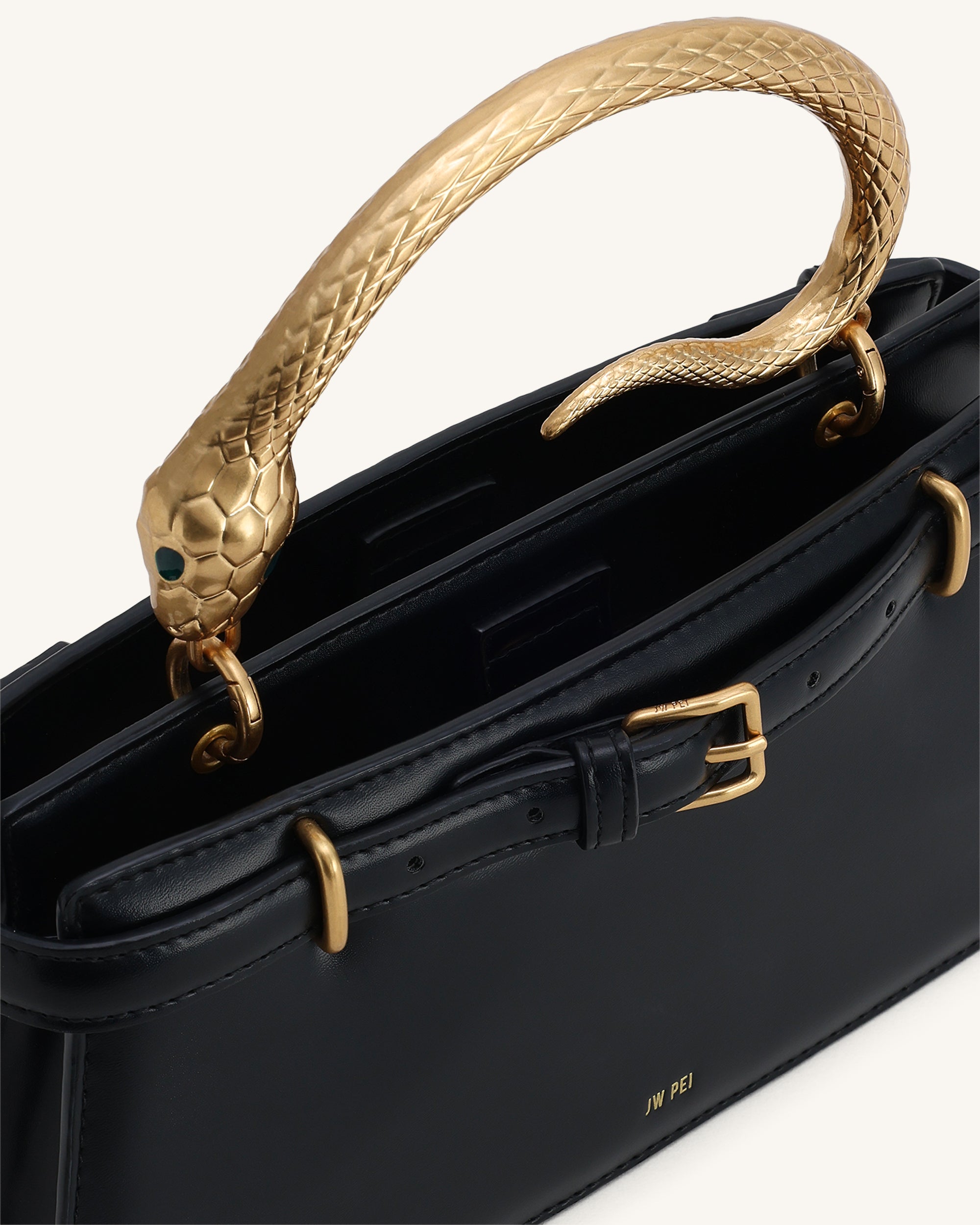 Elena Snake Handle Top Handle Bag - Black | JW PEI