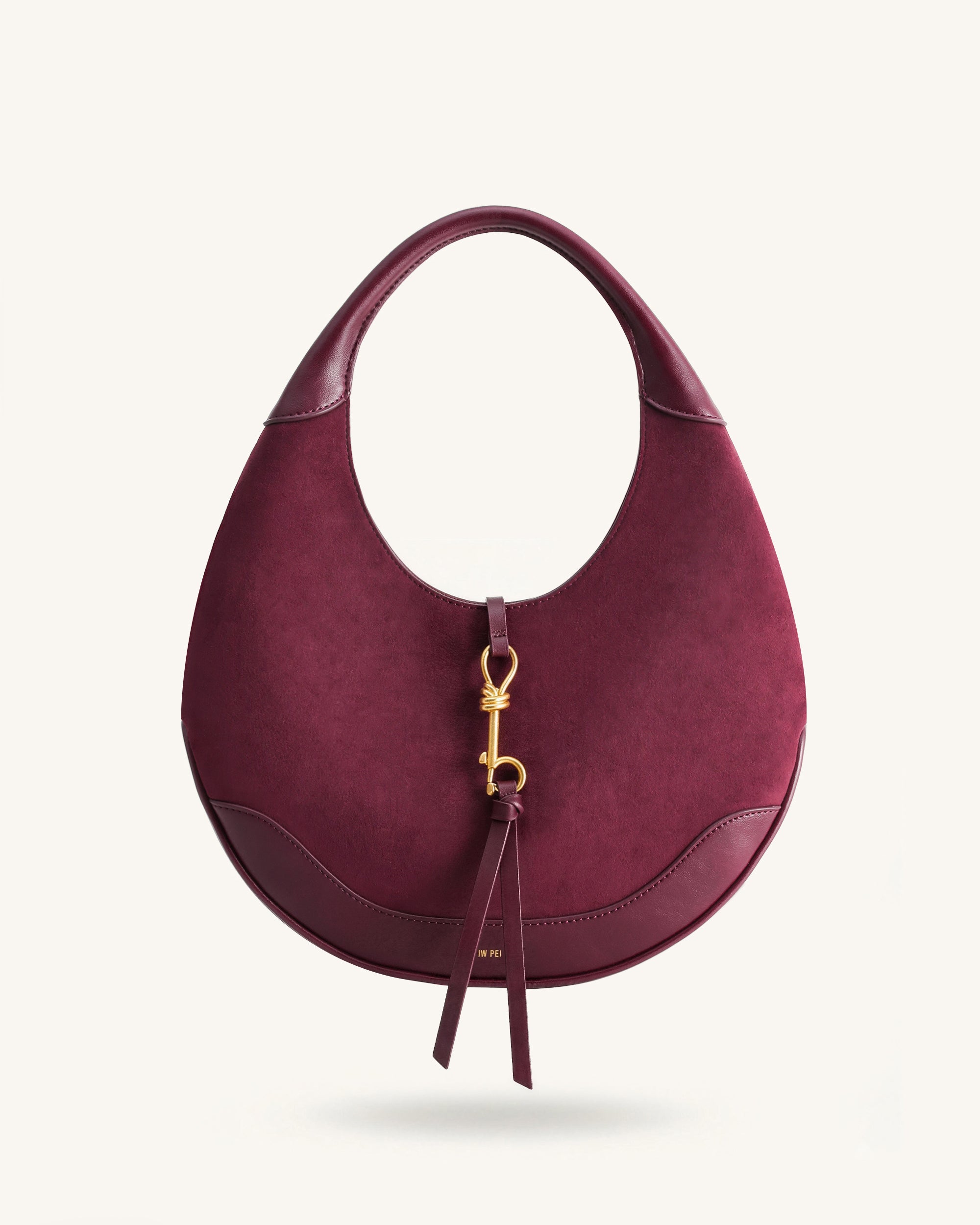 Colette Faux Suede Crescent Hobo Bag - Deep Claret | JW PEI