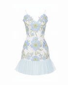 Floral Sling Mini Dress - Baby Blue