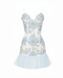 Floral Sling Mini Dress - Baby Blue