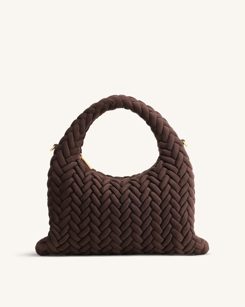 Cora Faux Suede Quilting Handle Bag - Dark Brown