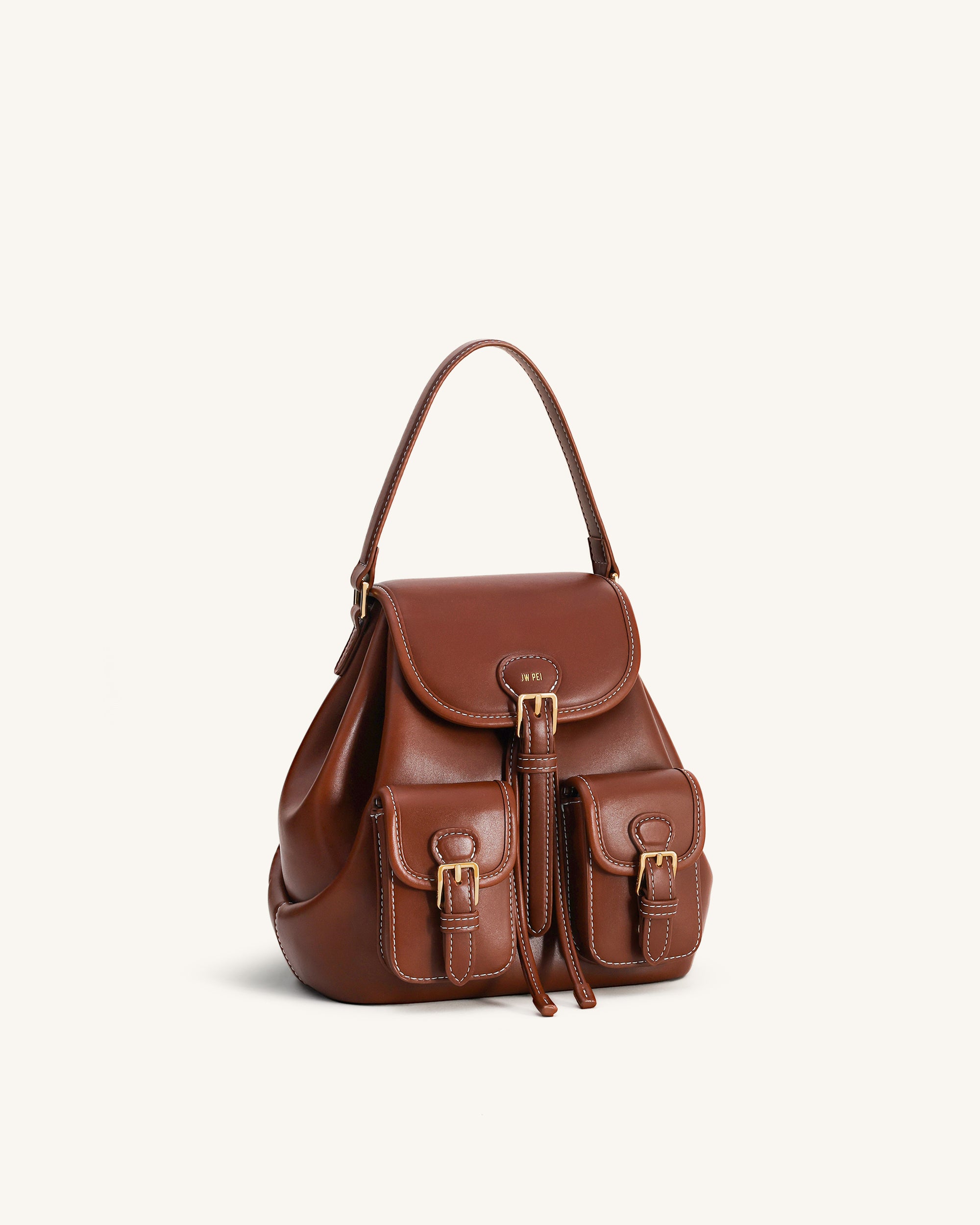 dark brown leather backpack purse Harper Buckle Pocket Backpack