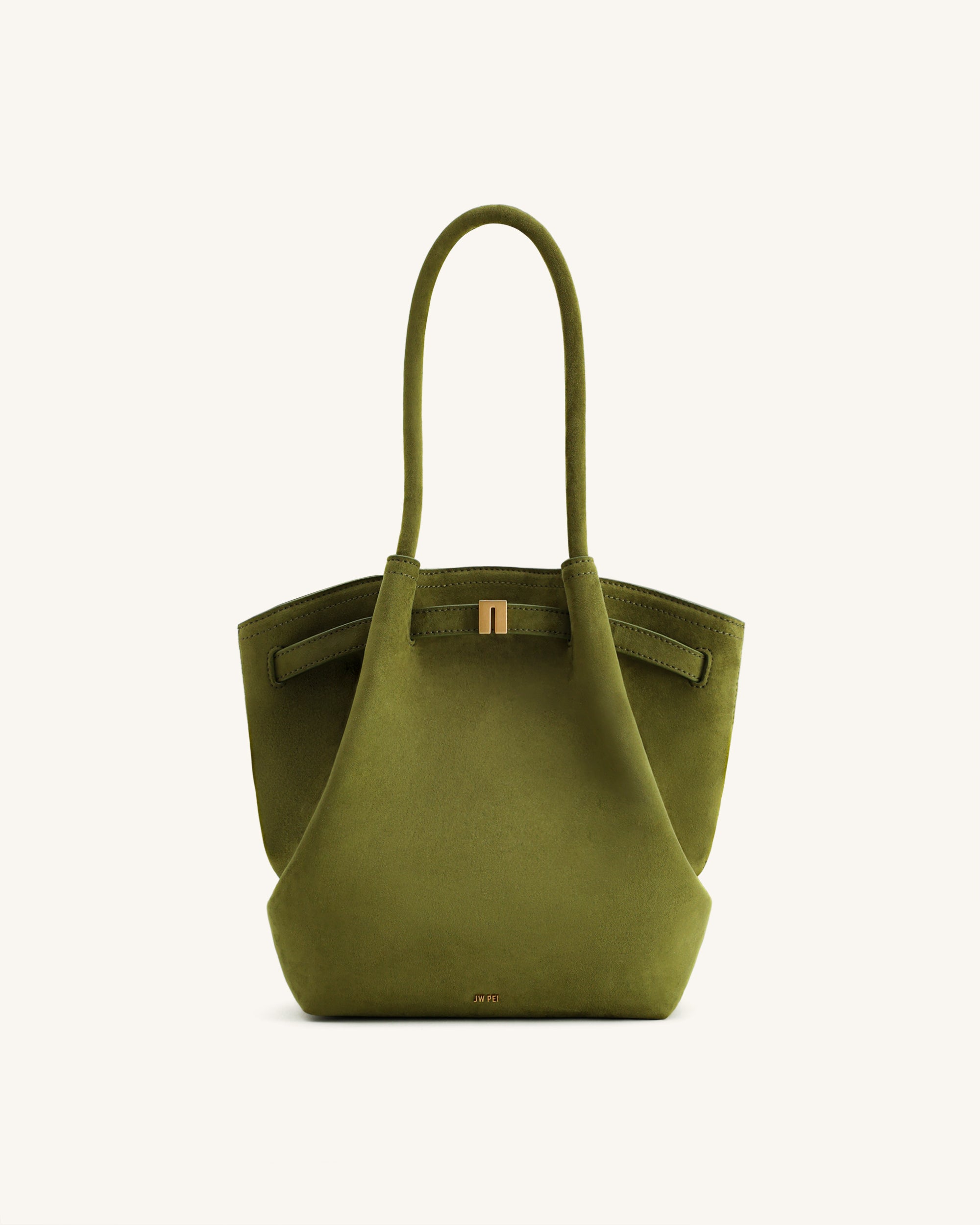 Hana Column Faux Suede Tote Bag - Olive Green | JW PEI