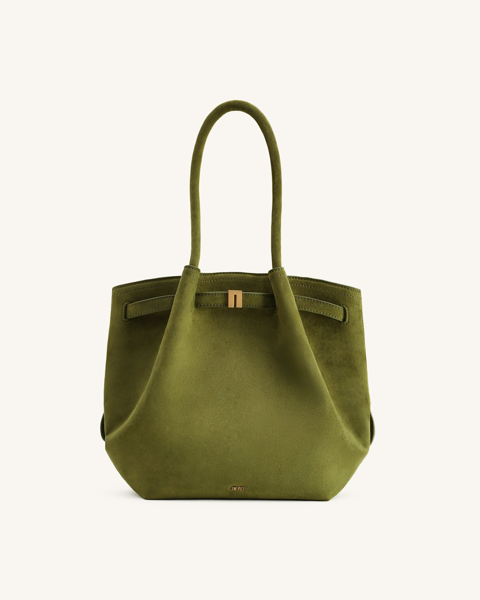 Hana Column Faux Suede Tote Bag - Olive Green | JW PEI