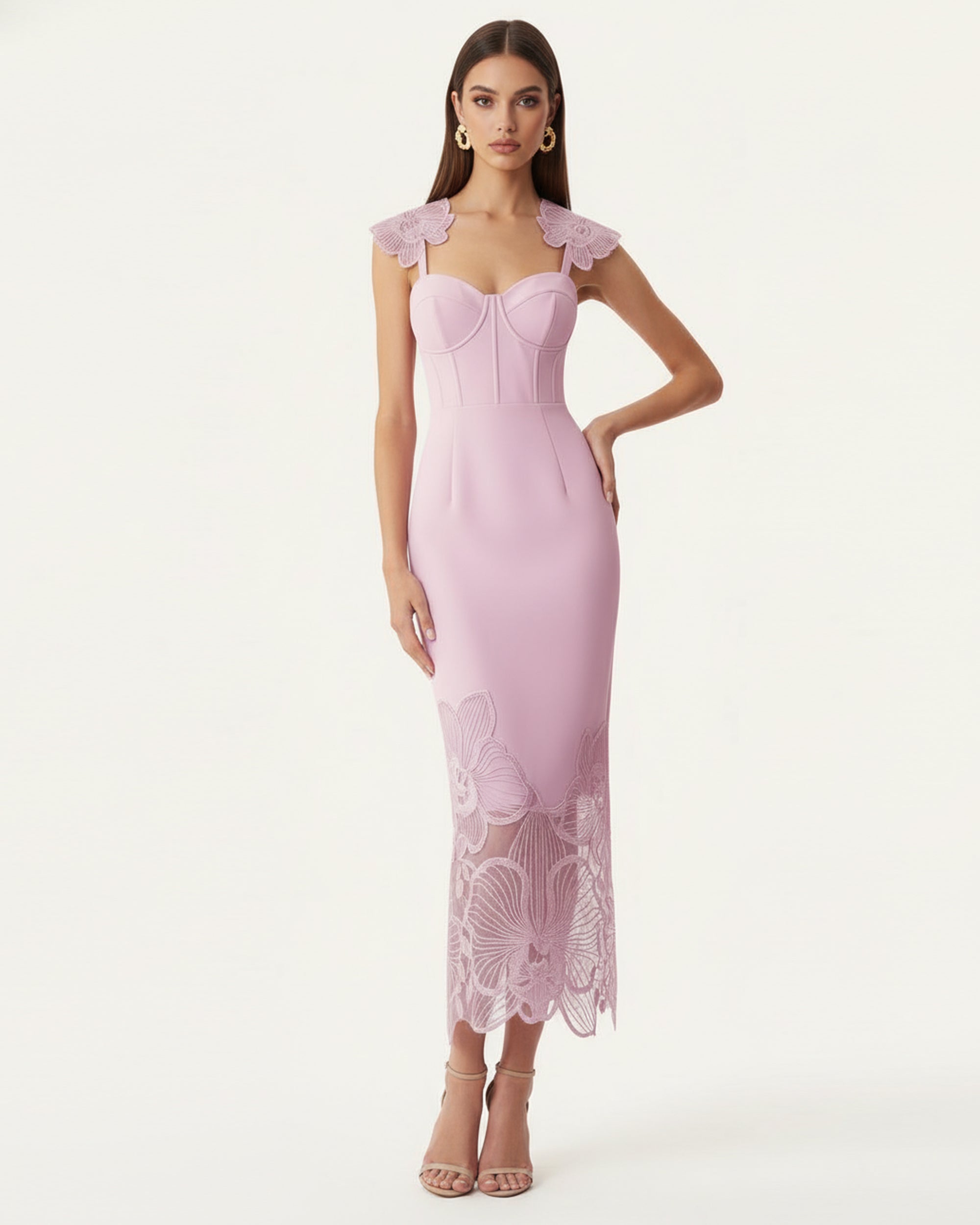 Orchid Embroidered Corset Dress - Dusty Rose