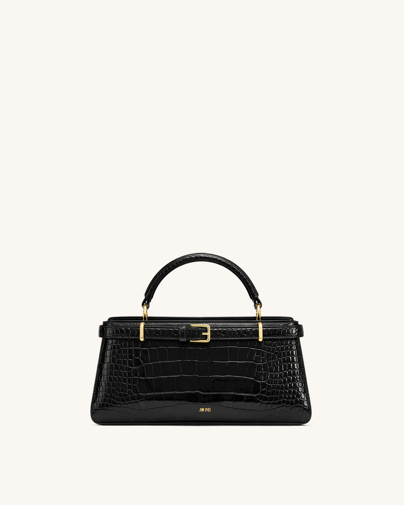 Elena Classic Top Handle Bag - Black Croc