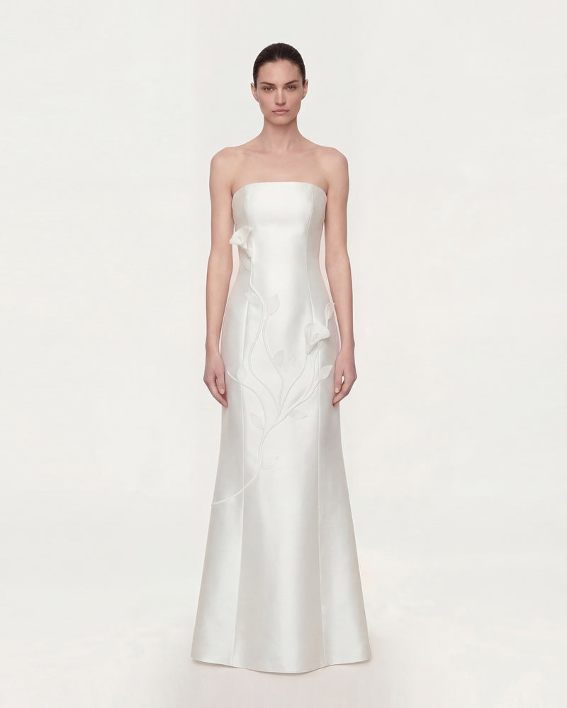 Strapless Floral Polyester Dress - White