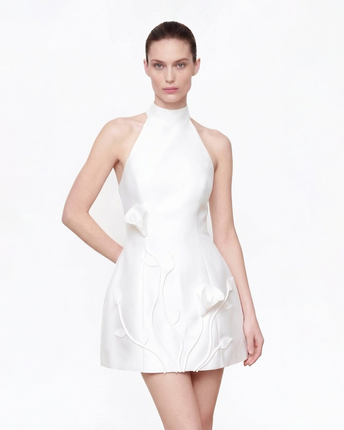 JW PEI — 3d Floral Halter Mini Dress White