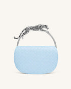 Ione Woven Leopard Shaped Top Handle Bag - Light Blue