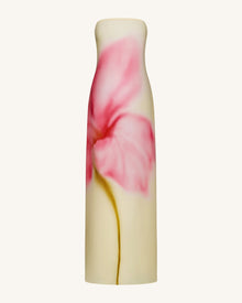 Watercolor Floral Print Strapless Maxi Dress - Yellow