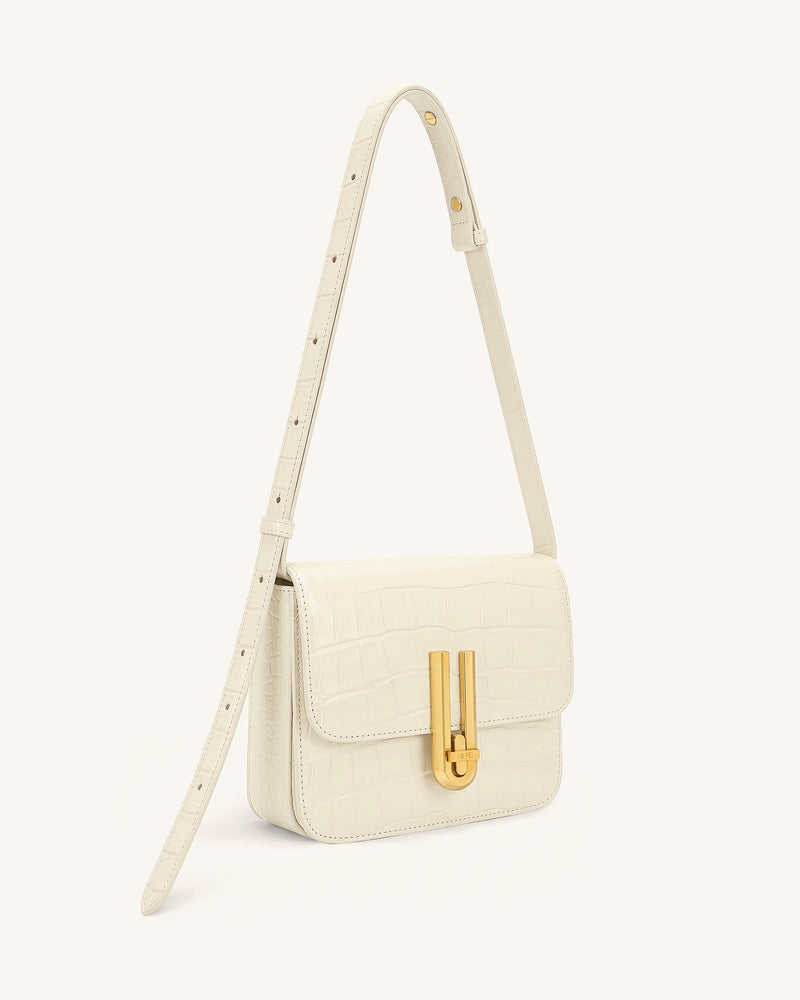 Evania Lock Shoulder Bag - Ivory Croc