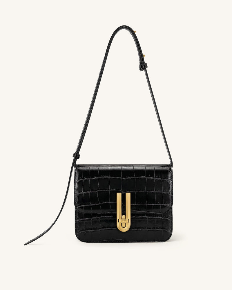 Evania Lock Shoulder Bag - Black Croc