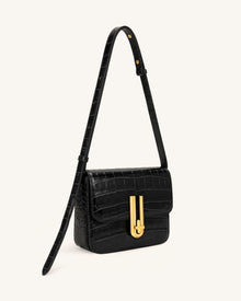 Evania Lock Shoulder Bag - Black Croc