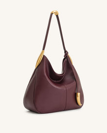 Nina Metal Charm Hobo Bag - Burgundy