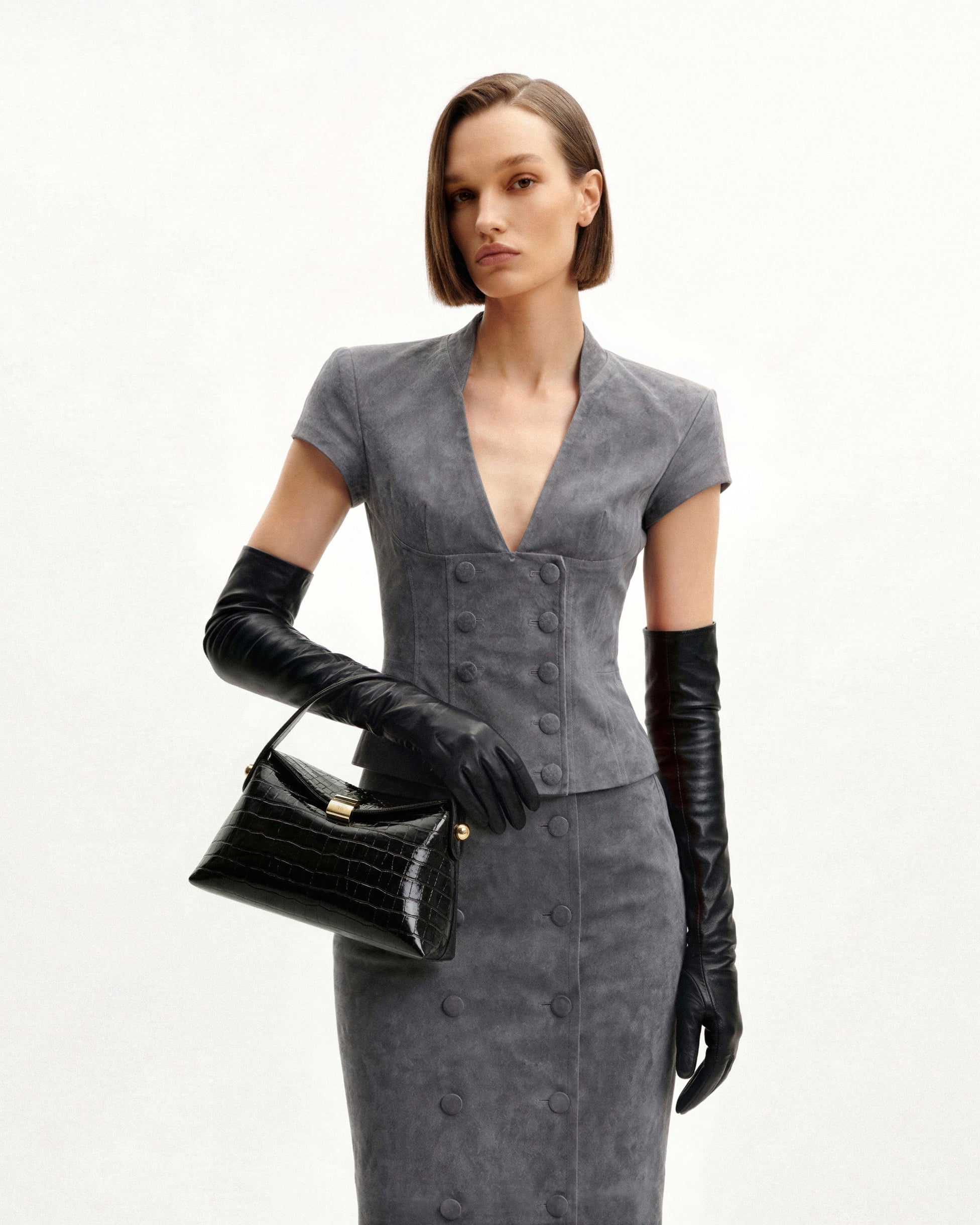 Talia Top Handle Bag - Black Croc | JW PEI