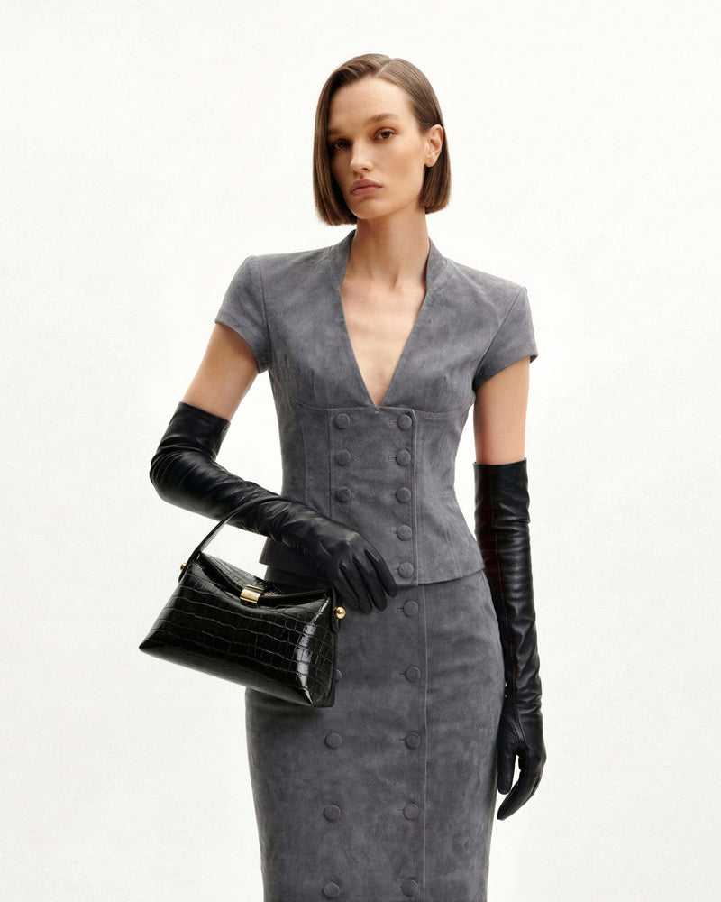 Talia Top Handle Bag - Black Croc