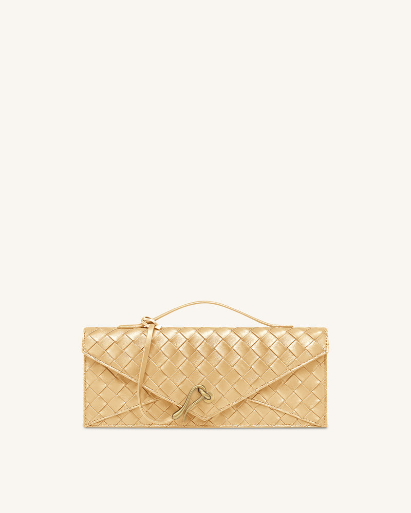 Celeste Woven Textured Envelope Top Handle Bag - Champagne Gold