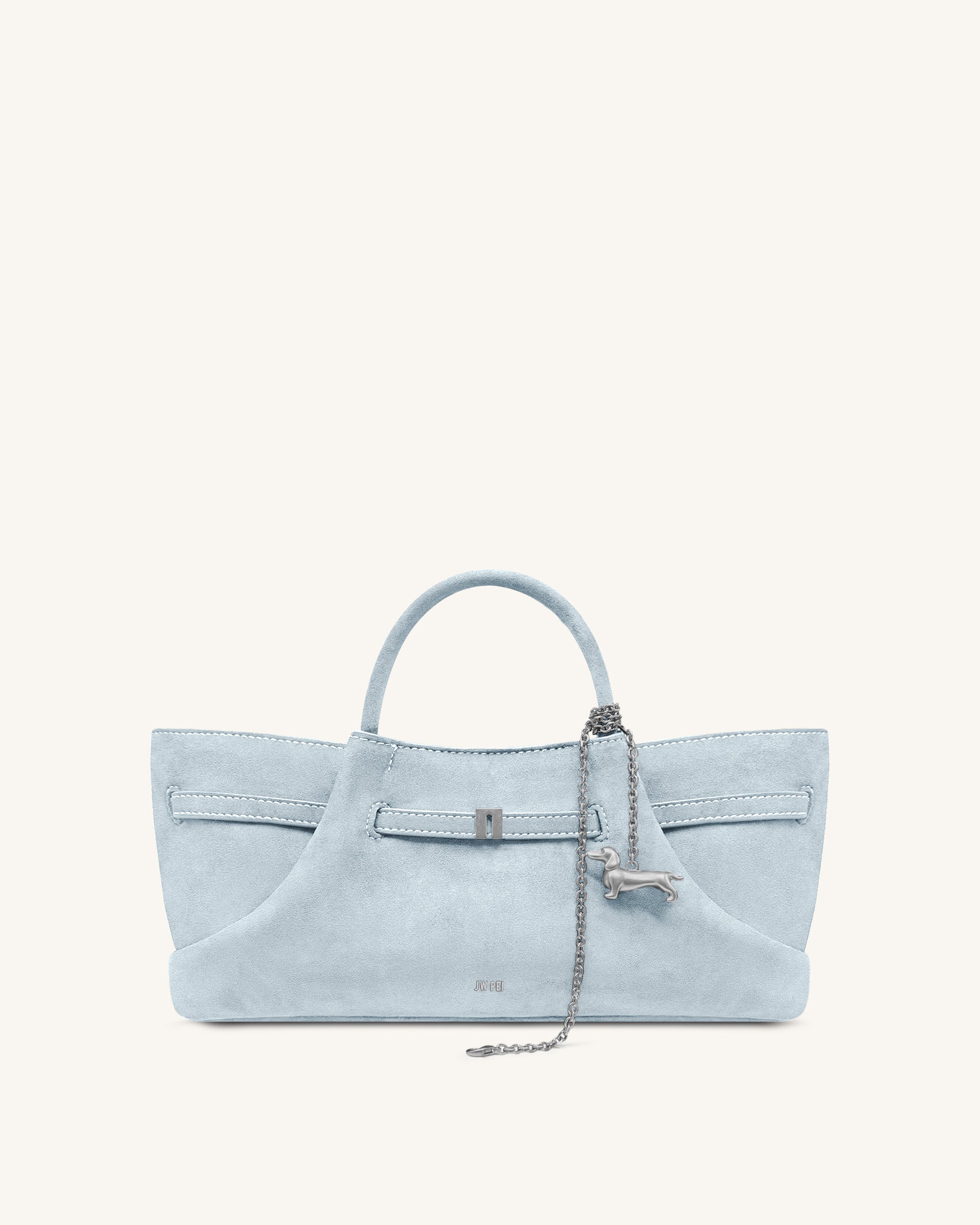 Maeve Dachshund Metal Charm Faux Suede Tote Bag - Blue