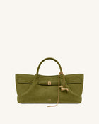 Maeve Dachshund Metal Charm Faux Suede Tote Bag - Olive Green