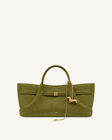 Maeve Dachshund Metal Charm Faux Suede Tote Bag - Olive Green