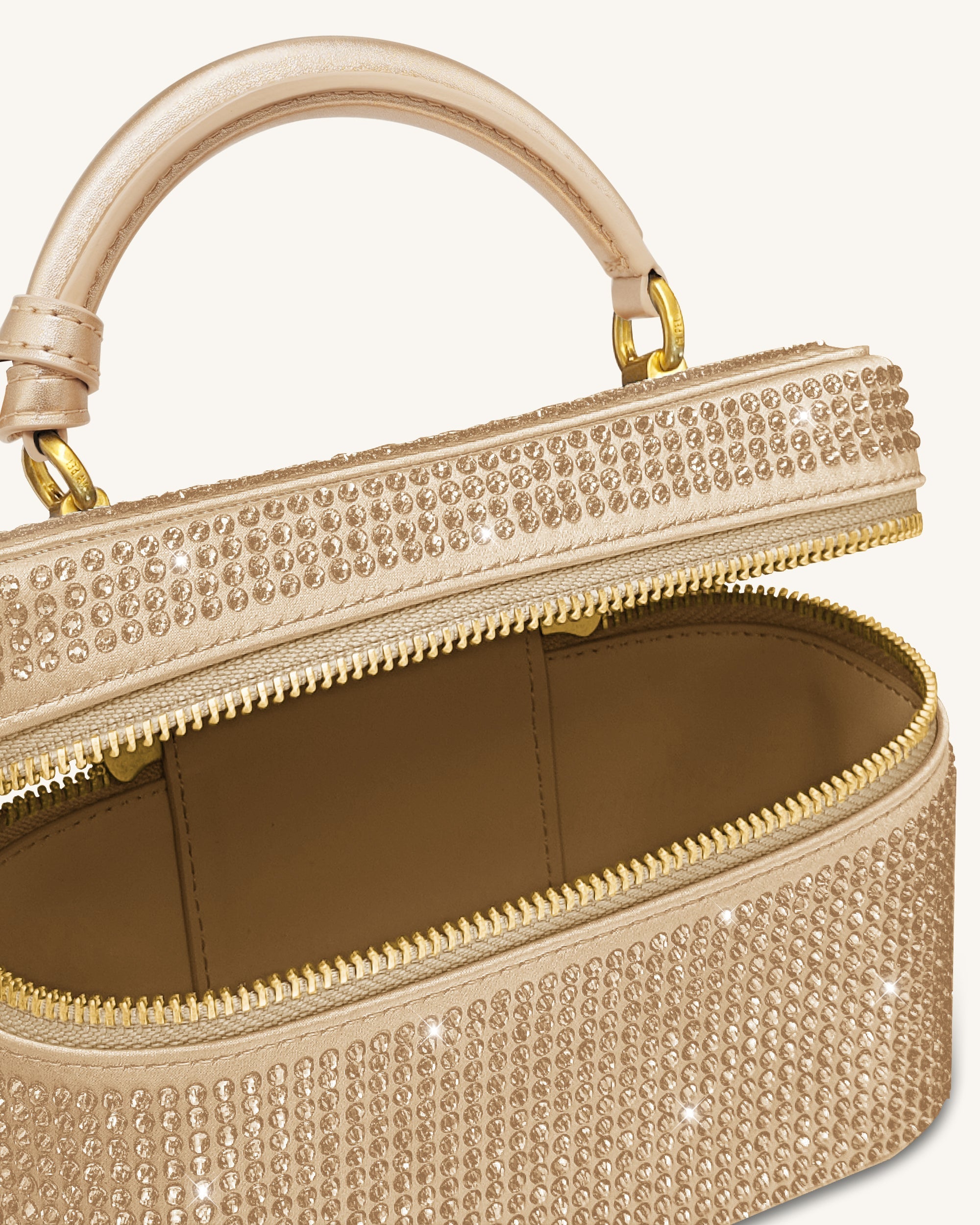 Cleo Artificial Crystal Box Shape Top Handle Bag - Champagne | JW PEI