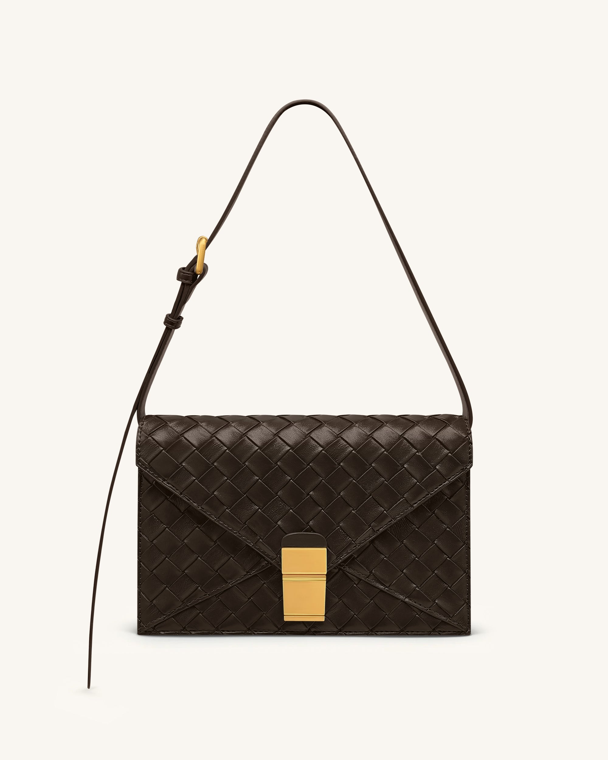Clio Woven Textured Envelope Crossbody Bag - Dark Brown