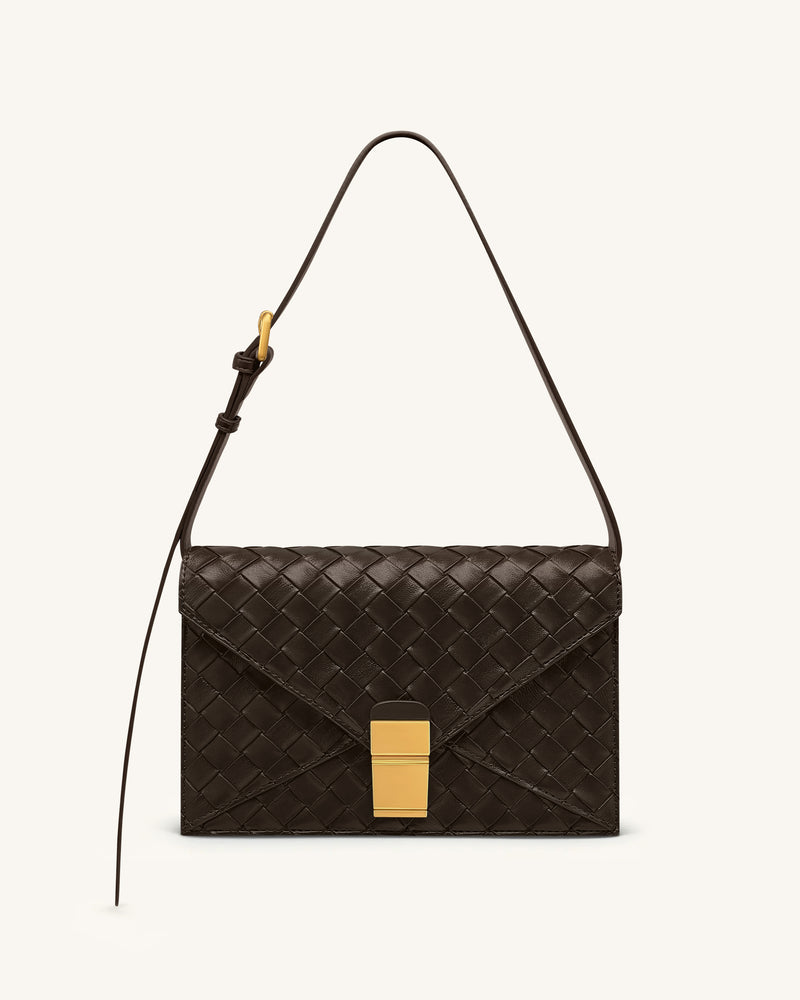Clio Woven Textured Envelope Crossbody Bag - Dark Brown