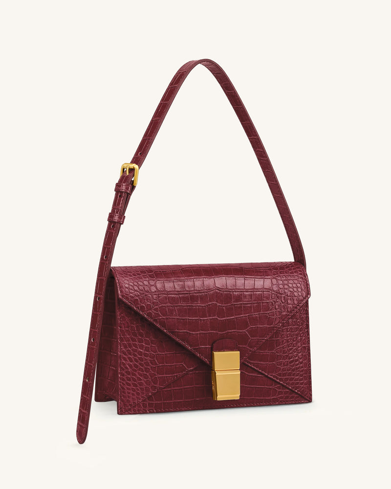 Clio Envelope Crossbody Bag - Burgundy Croc