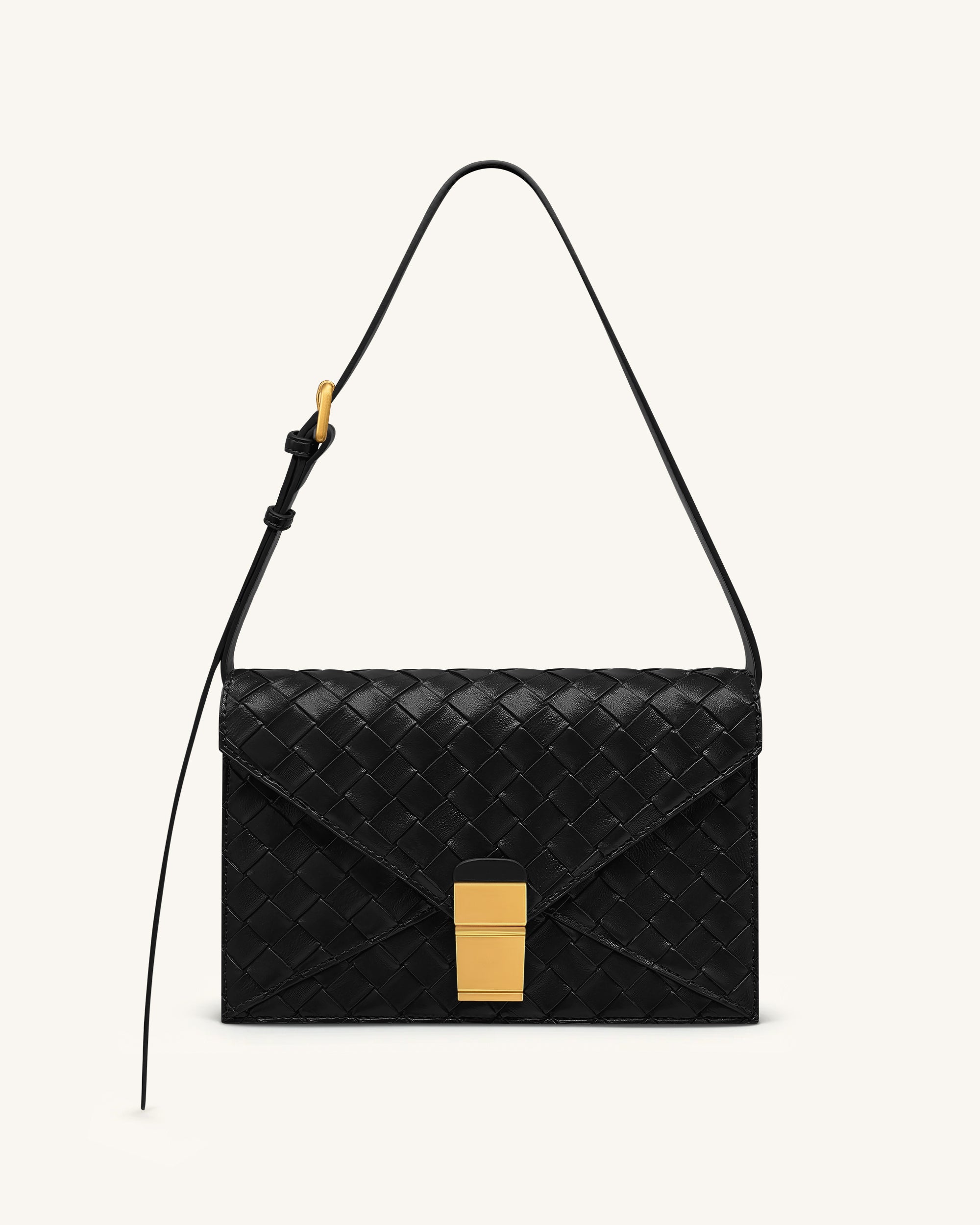 Clio Woven Textured Envelope Crossbody Bag - Black