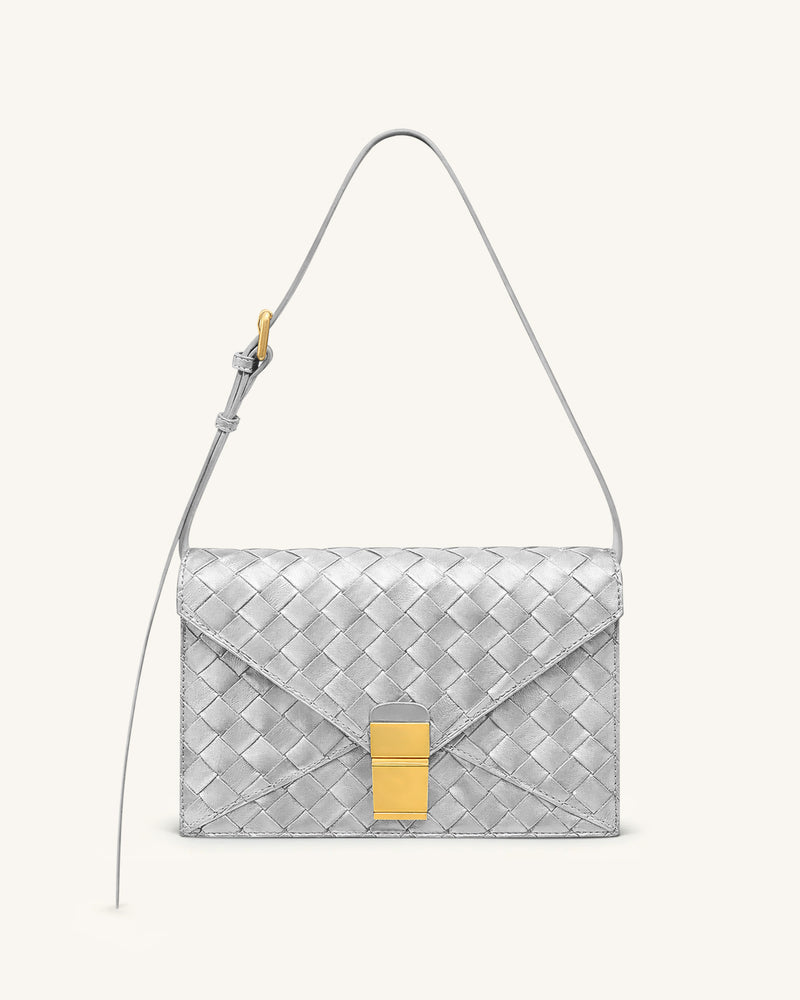 Clio Woven Textured Envelope Crossbody Bag - Silver