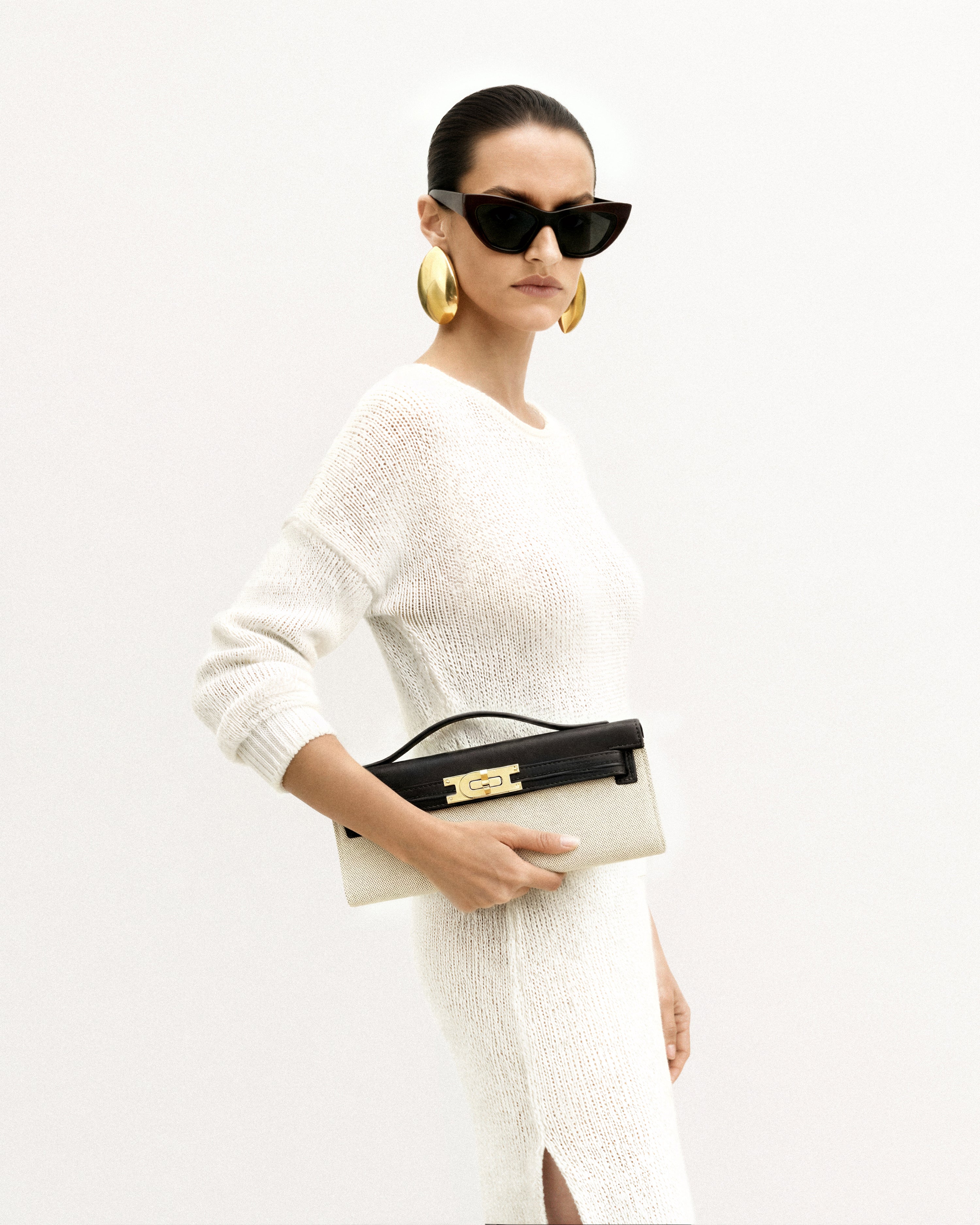 ハリリ Bria Structured Top Handle Bag - Black Canvas | JW PEI